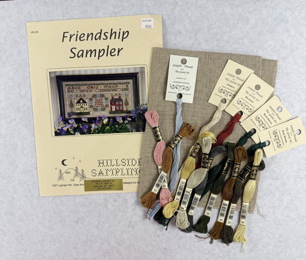 Hillside Sampling Friendship Sampler Cross Stitch Kit Chart Threads Fabric